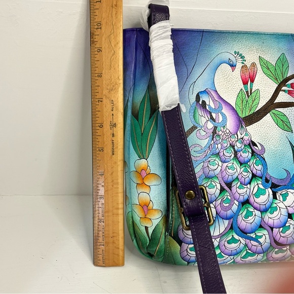 Anna by Anuschka Crossbody Purse in Midnight Peacock Hand Painted Leather - Picture 14 of 16
